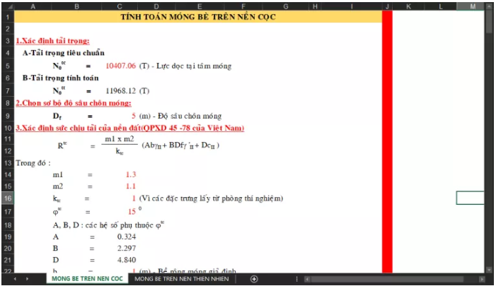 Tính toán móng bè trên nền cọc