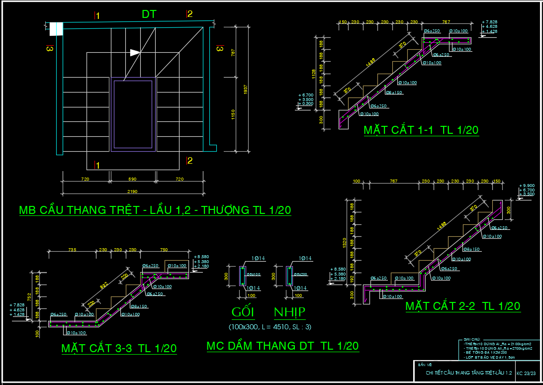 Mẫu bản vẽ kết cấu cầu thang các loại