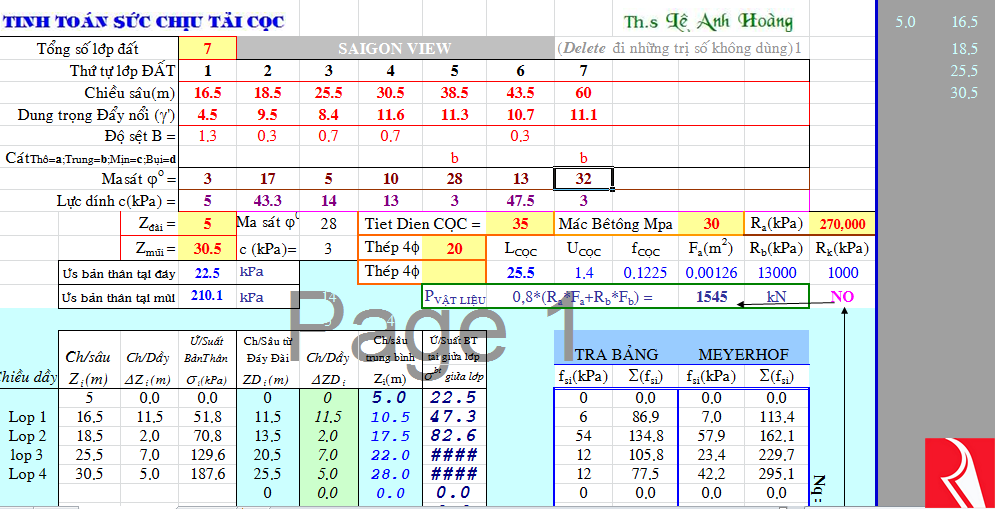 [EXCEL] Bảng tính sức chịu tải của cọc