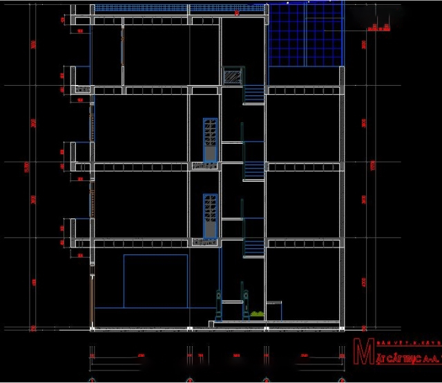 Bản vẽ Autocad cấp phép nhà 3 tầng 5x12m.