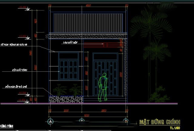 Bản vẽ Kiến trúc nhà trệt kích thước 5x18m (HSXPXD)