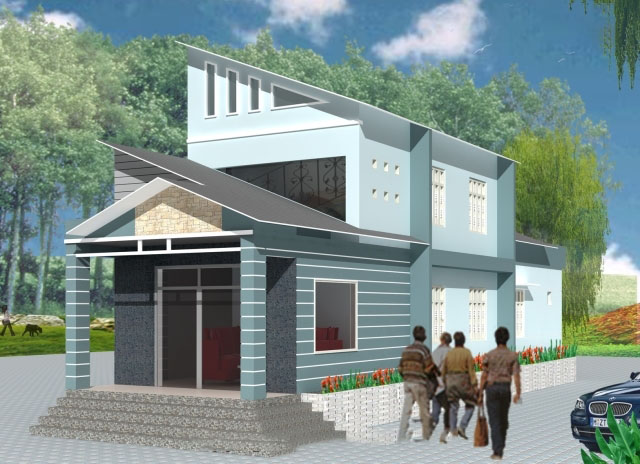 Bản vẽ Nhà phố 5.4 x 23 m mái tole lệch 1 bên