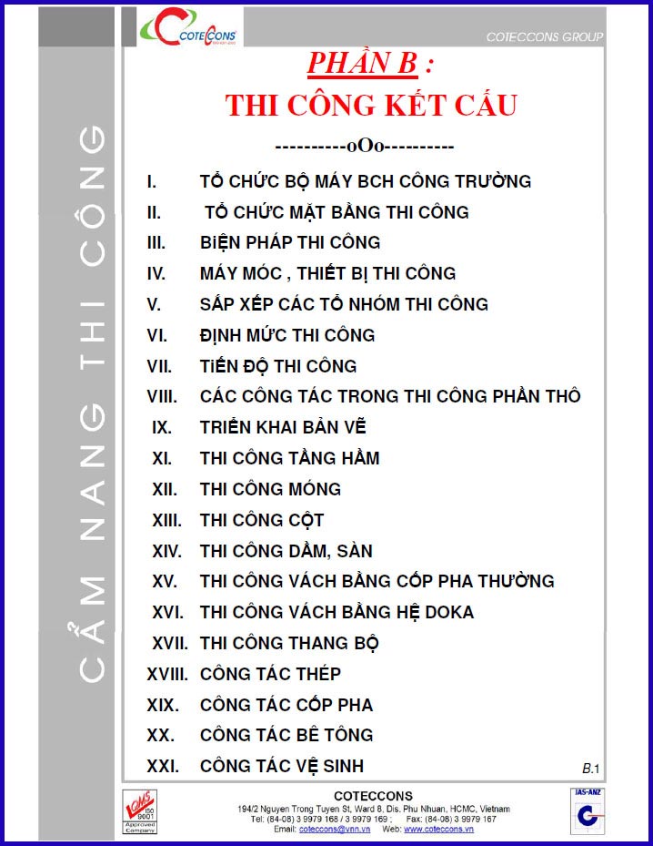 Cẩm nang thi công Phần B thi công kết cấu – Coteccons