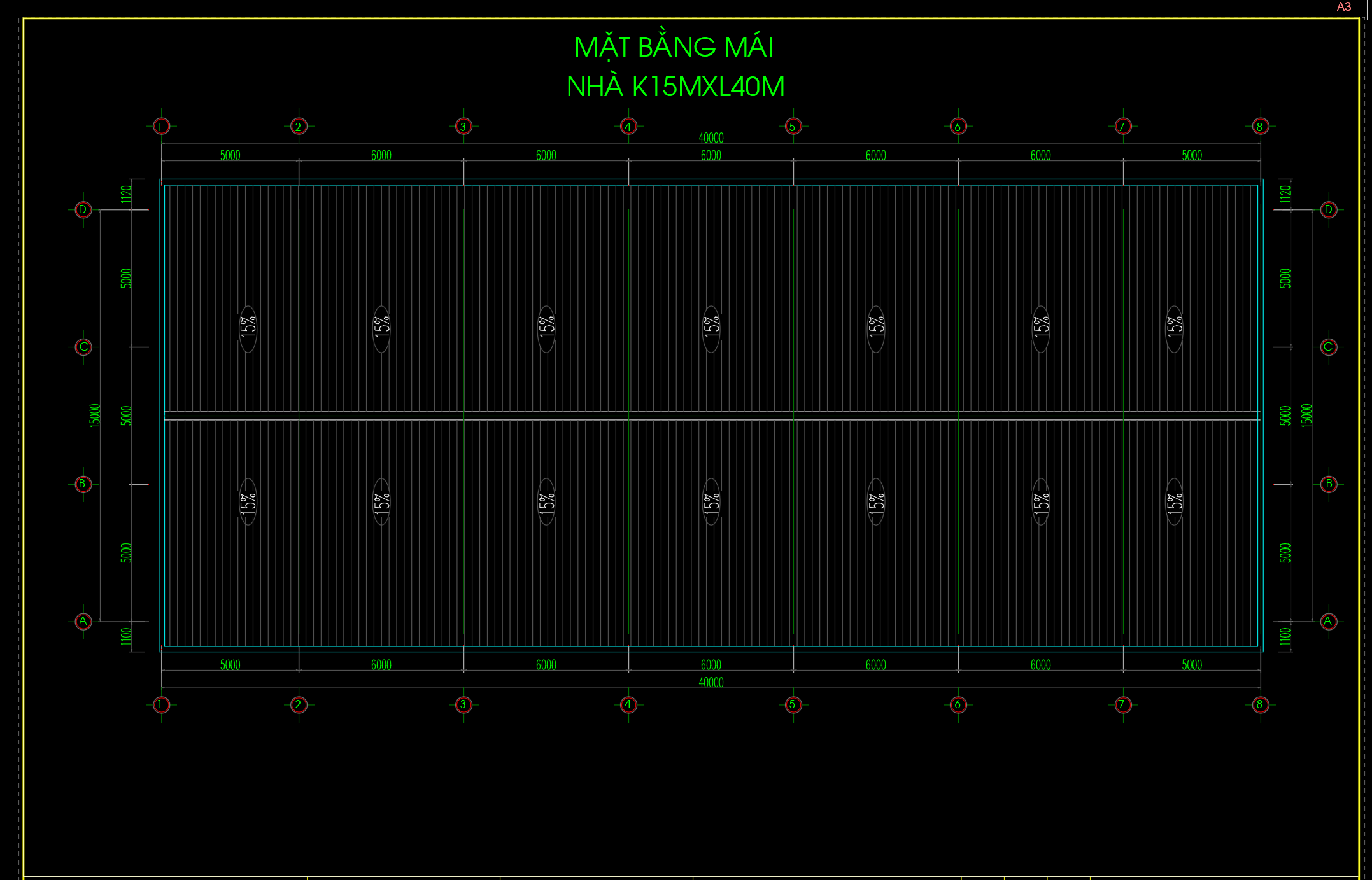 File CAD bản vẽ nhà xưởng 15x40m miễn phí