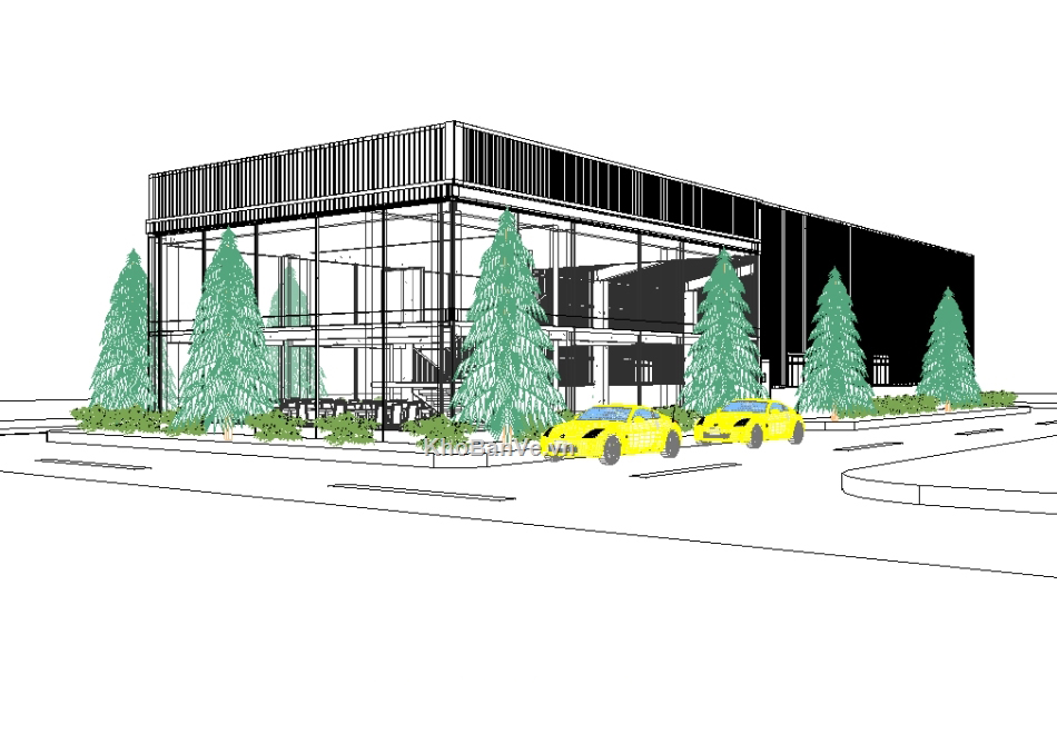 Bản vẽ phân xưởng kết hợp tòa nhà 24x80m