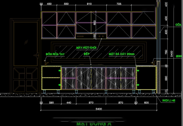 File CAD cấu tạo tủ bếp chi tiết