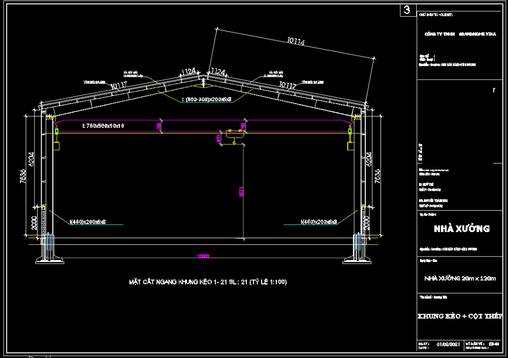 Bản vẽ nhà xưởng có cầu trục 20x120m