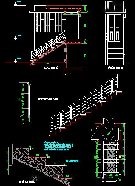 Bản vẽ cad chi tiết cầu thang cho mẫu nhà lô phố