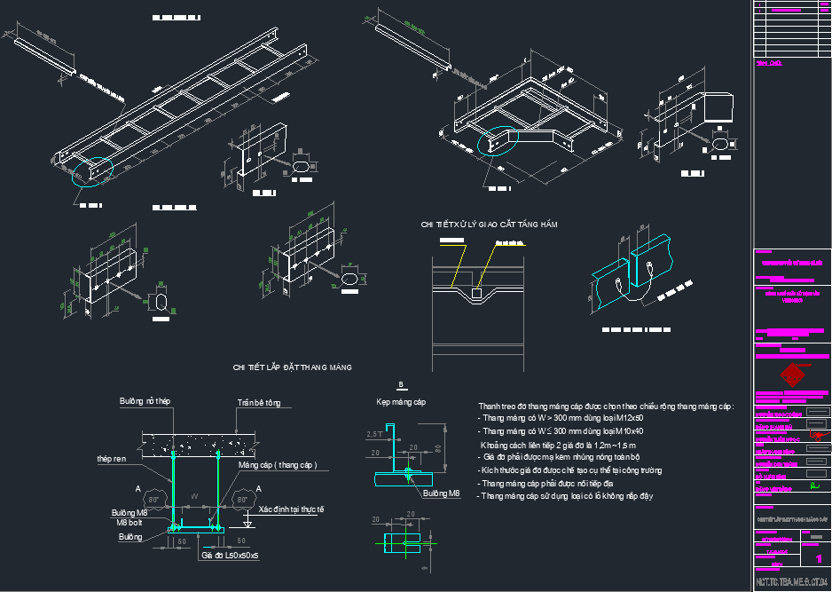 Bản vẽ chi tiết lắp đặt đường cáp và thanh máng cáp