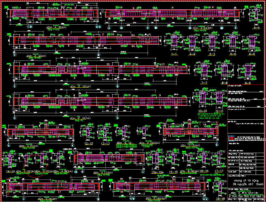 Bản vẽ đầy đủ kết cấu cho nhà cao 15 tầng