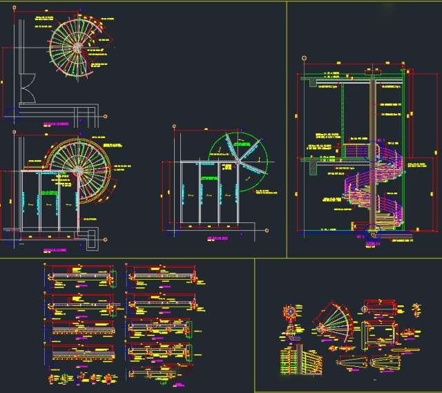 Cấu tạo chi tiết cầu thang xoắn bằng thép chi tiết đầy đủ kích thước của nước ngoài