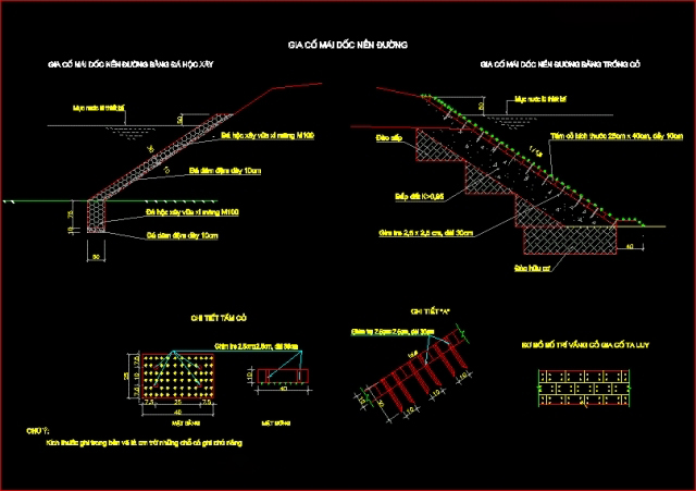 File cad Bản vẽ mái taluy và cỏ cho bờ kè