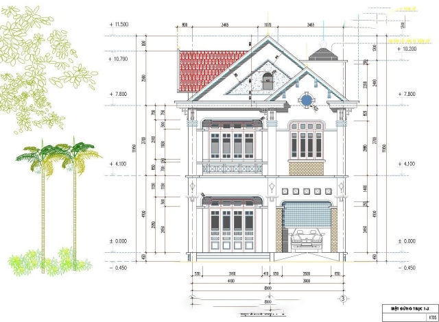 File cad kiến trúc bản vẽ Biệt thự vườn kích thước 8m x 15m