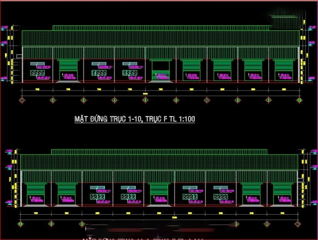 Autocad thiết kế phân xưởng chế biến thủy sản kích thước xây dựng 63x65m